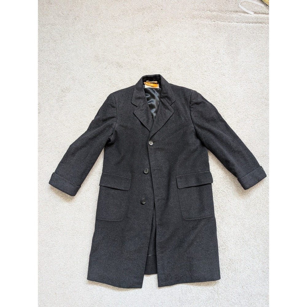 Vintage Men's 100% Pure Cashmere Overcoat Charcoal Grey Loomed in Scotland L/XL